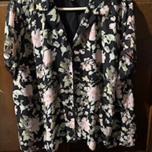 Notations Black and Pink Floral Button-Up Blouse